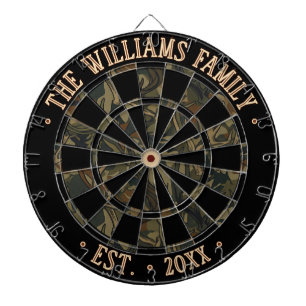 Custom Name Black & Rustic Camouflage Pattern Dartboard