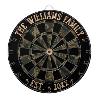 Custom Name Black & Rustic Camouflage Pattern Dartboard