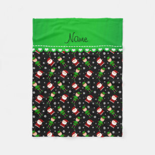 Custom name black santa elves snowflakes fleece blanket