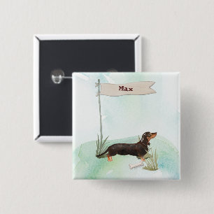 Custom Name Black & Tan Dachshund Pet Dog 15 Cm Square Badge