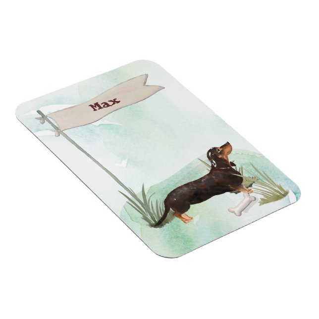 Custom Name Black & Tan Dachshund Pet Dog Magnet (Right Side)