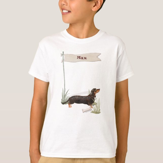 Custom Name Black & Tan Dachshund Pet Dog T-Shirt (Front)