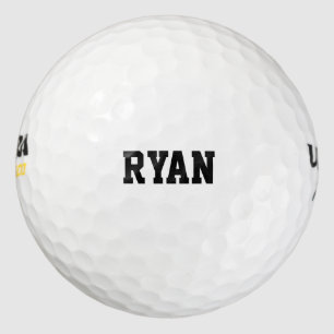 Custom name black text, sporty font golf balls