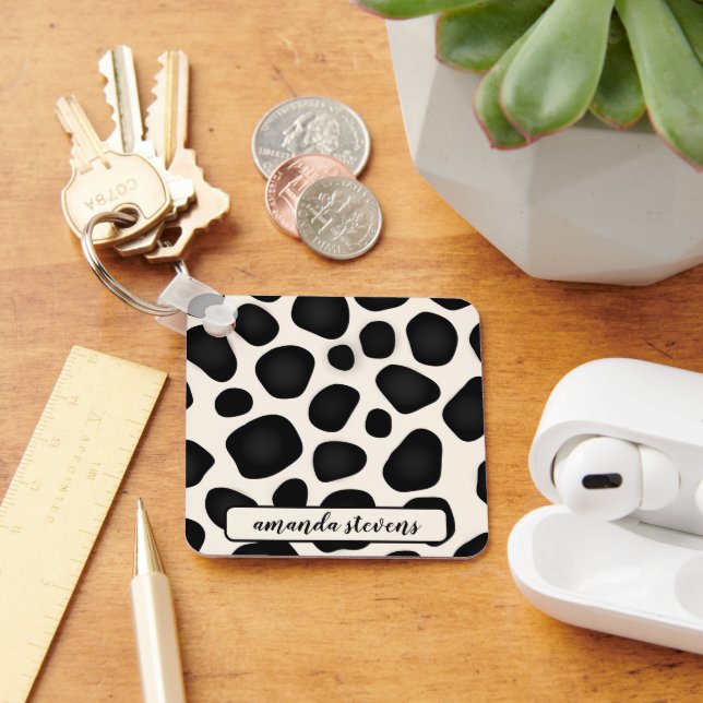 Custom Name Black Typography Pattern Abstract  Key Ring (Desk)