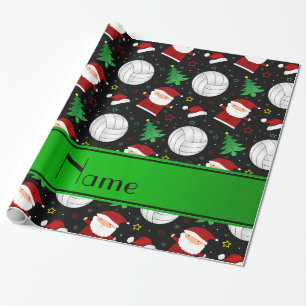 Custom name black volleyball christmas pattern wrapping paper