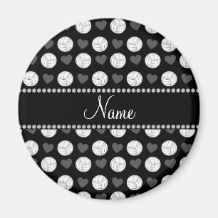 Custom name black volleyballs and hearts magnet