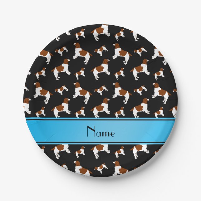 Custom name black Welsh Springer Spaniel dogs Paper Plate (Front)