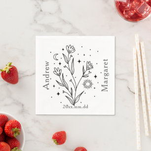 Custom Name Black & White Floral Paper Napkin