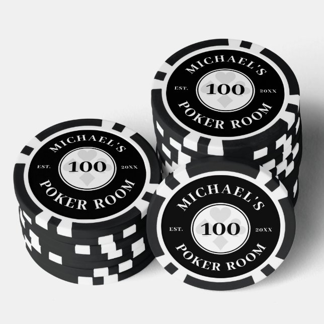 Custom Name Black & White Las Vegas Denomination Poker Chips (Stack)
