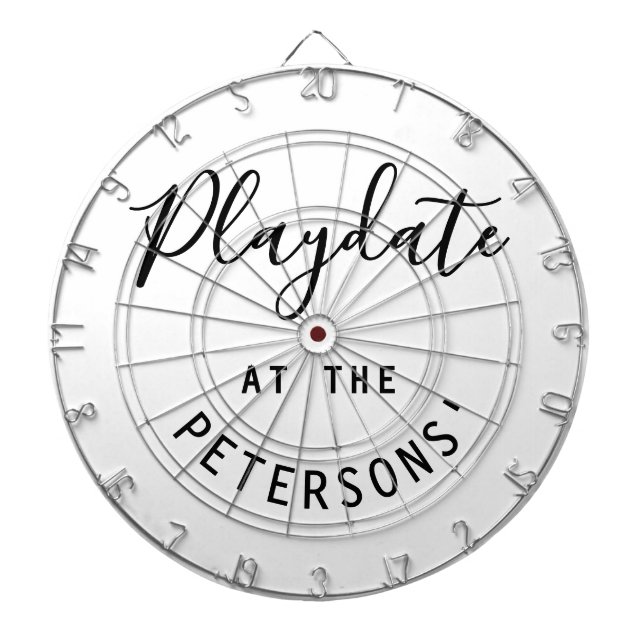 Custom Name Black White Minimalist Playdate Script Dartboard (Front)