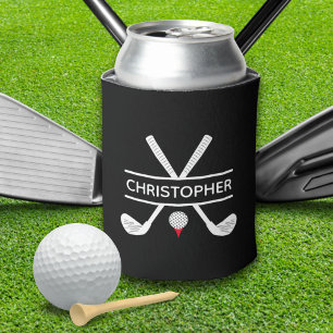 Custom Name Black White Red Golf Can Cooler