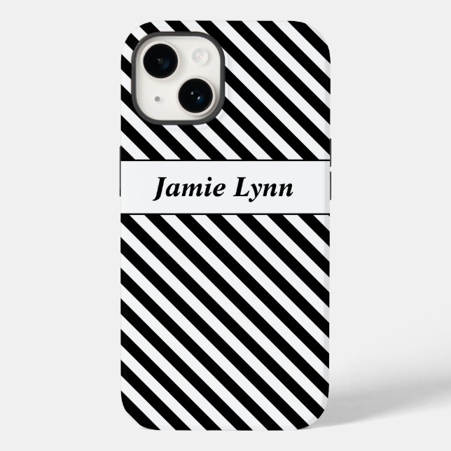Custom Name Black/White Stripes Case-Mate iPhone Case (Back)