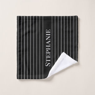 Custom Name Black White Stripes Lines Bold Classy  Wash Cloth