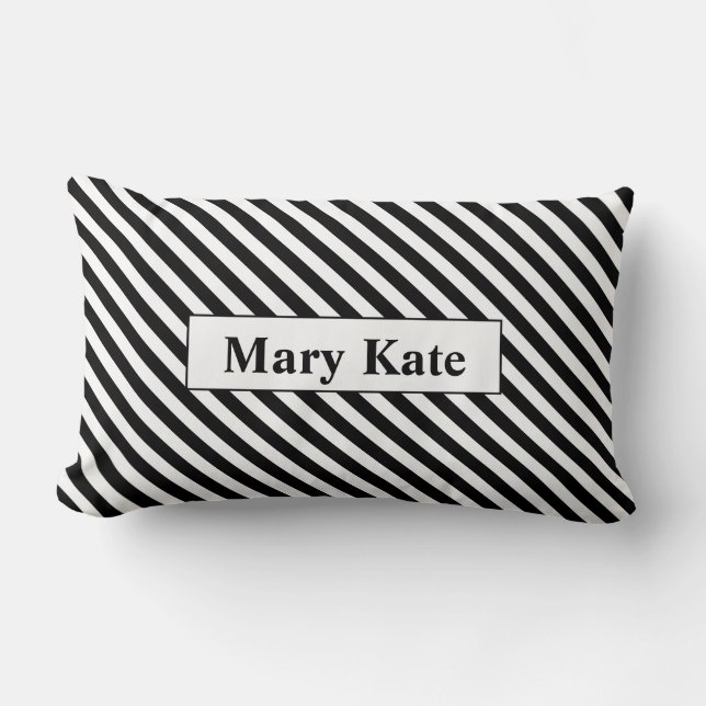 Custom Name Black/White Stripes Lumbar Cushion (Front)