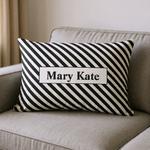 Custom Name Black/White Stripes Lumbar Cushion