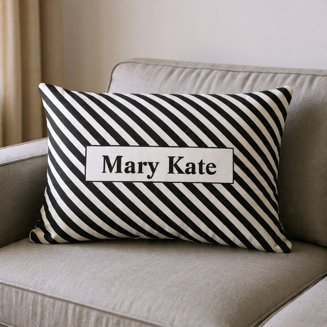 Custom Name Black/White Stripes Lumbar Cushion (Creator Uploaded)