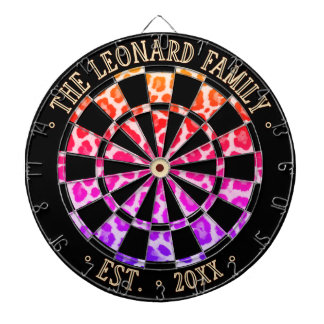 Custom Name Black, Wild Colours Leopard Spots Prin Dartboard
