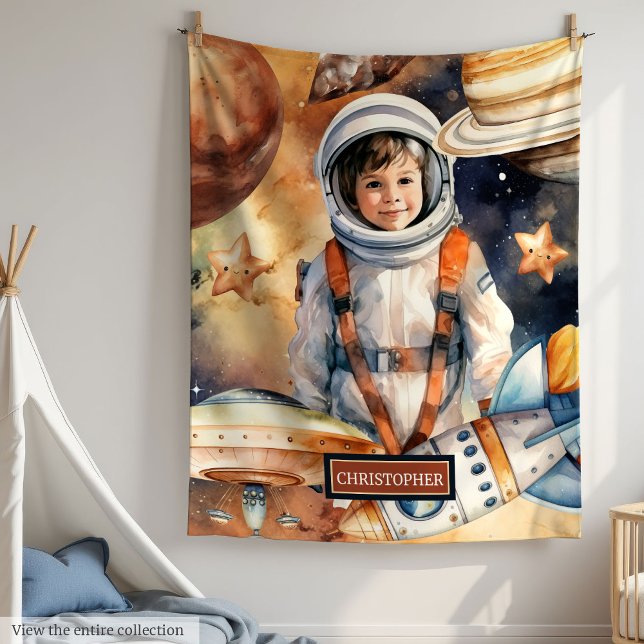 Custom Name Blanket Rocket Ship and Planet Print (Custom Name Blanket Rocket Ship and Planet Print

)