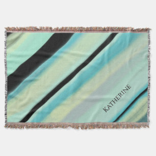 Custom Name Blanket Turquoise Black Stripes 