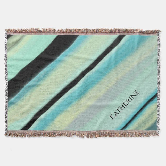 Custom Name Blanket Turquoise Black Stripes  (Front)