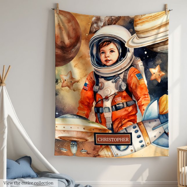 Custom Name Blanket with Rocket and Planet Design (Custom Name Blanket with Rocket and Planet Design

)