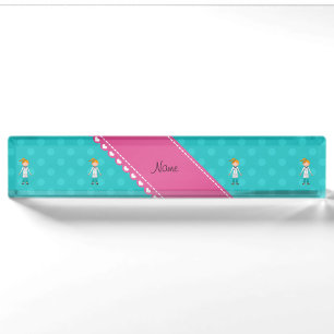 Custom name blonde girl doctor turquoise dots nameplate