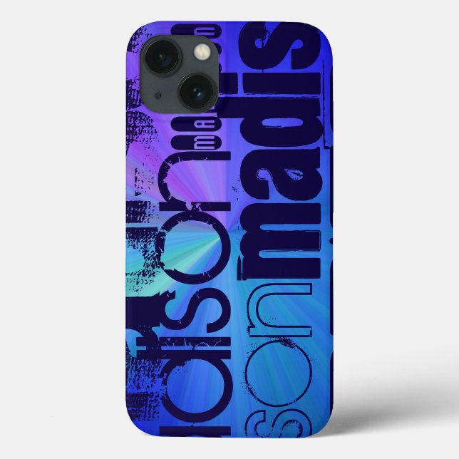 Custom Name; Blue & Abstract Purple, Green, Blue Case-Mate iPhone Case (Back)