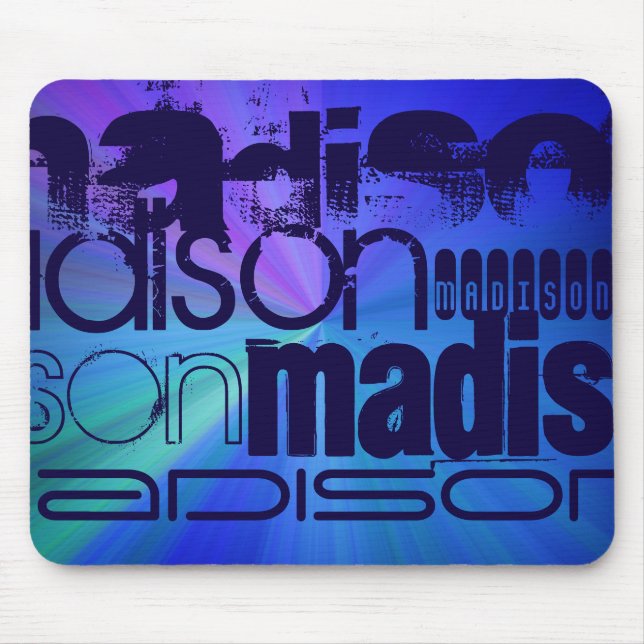 Custom Name; Blue & Abstract Purple, Green, Blue Mouse Pad (Front)