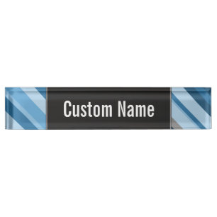 Custom Name + Blue and Grey Stripes Desk Nameplate