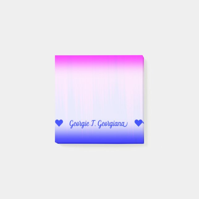 Custom Name; Blue and Magenta Streaks Pattern Post-it Notes (Front)