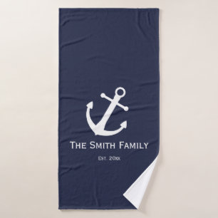 Custom Name Blue and White Nautical Bath Towel Set
