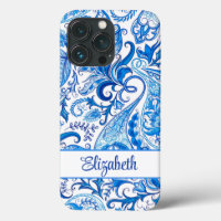 Custom Name Blue and White Paisley