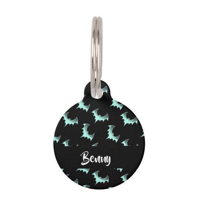 Custom name blue bats pet tag (Front)