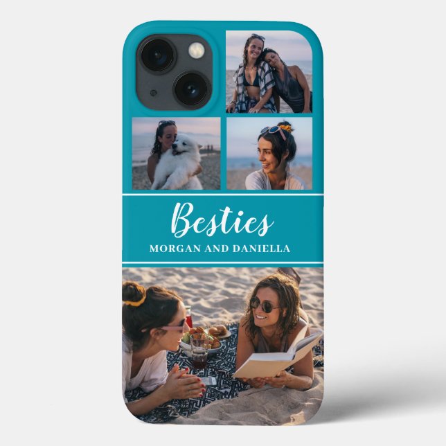 Custom Name Blue Best Friends Photo Collage Case-Mate iPhone Case (Back)