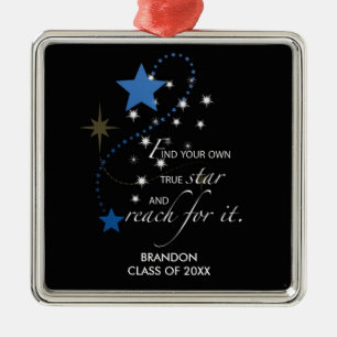 Custom Name Blue Brandon, Class of, Graduation Sta Metal Tree Decoration