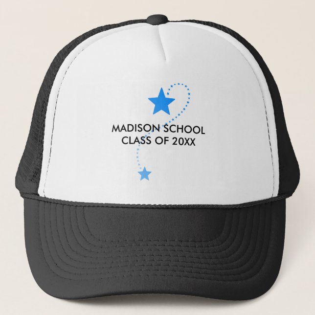 Custom Name Blue Brandon, Class of, Graduation Sta Trucker Hat (Front)