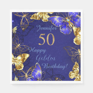 Custom Name Blue Butterfly Party Paper Napkin