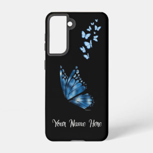 Custom Name Blue Butterfly Samsung Galaxy S21 Case