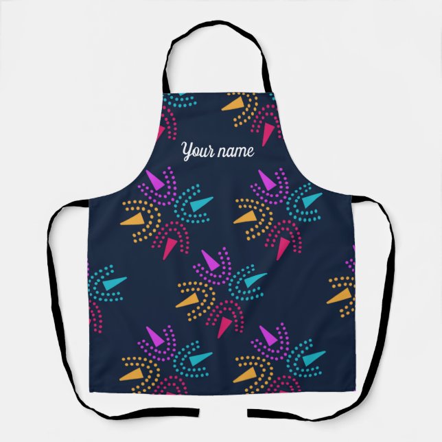 Custom name blue colourful modern stars - elegant apron (Front)