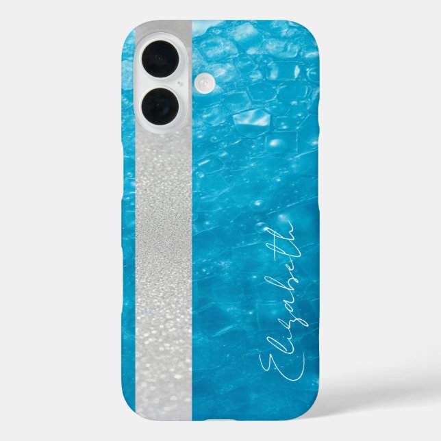 Custom Name Blue Crystal & Silver Glitter Case-Mate iPhone Case (Back)