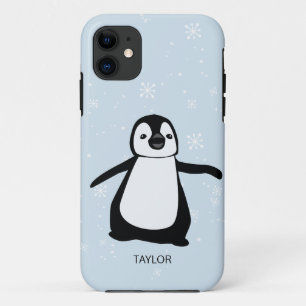Custom Name blue Cute Penguin Snow Case-Mate iPhone Case