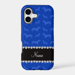 Custom name blue dachshund black heart stripe