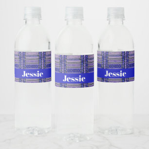 Custom name blue decorative print water bottle label