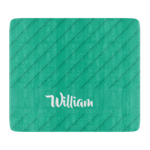 Custom name blue diagonal plastic textured cutting board