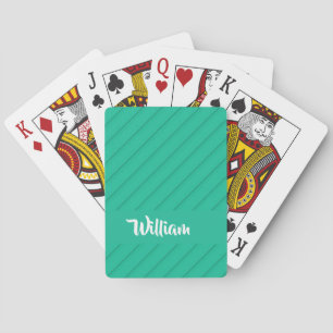 Custom name blue diagonal plastic textured playing cards