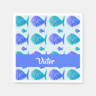 Custom name blue fish napkin