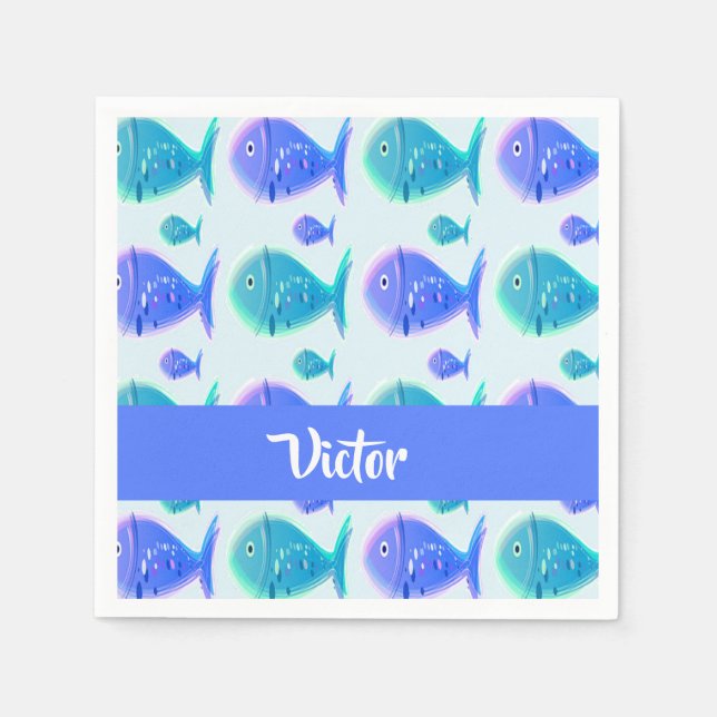 Custom name blue fish napkin (Front)