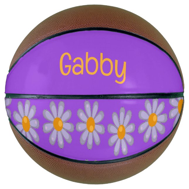 Custom name blue flowers on purple basketball (Front)