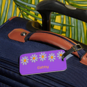 Custom name blue flowers on purple luggage tag