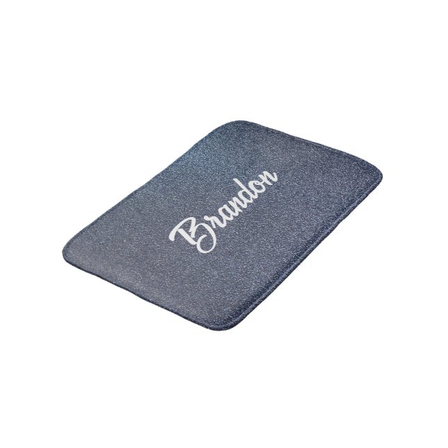 Custom name blue glitter bath mat (Angled)